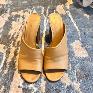 Mercedes Castillo Tan Leather Block Heel Slides